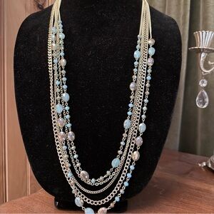 Premier Designs Belize  5-Strand Necklace  Turquoise Green Iridescent Gold Tone